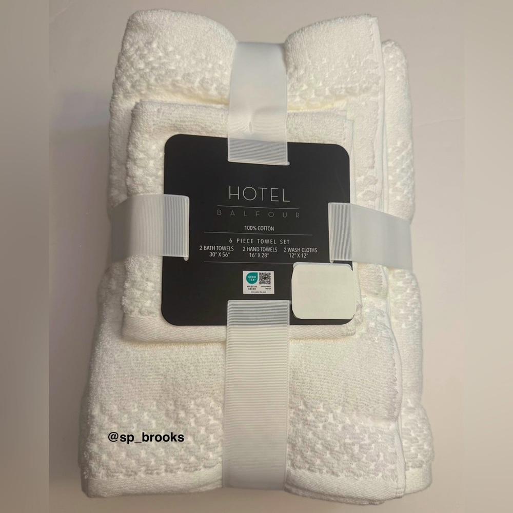 🎁6PC Hotel Balfour Bath Towel Bundle - Cotton - White - Waffle Textured